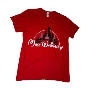 Malt Whiskey Disney Inspired Parody Graphic Tee Shirt Medium Red